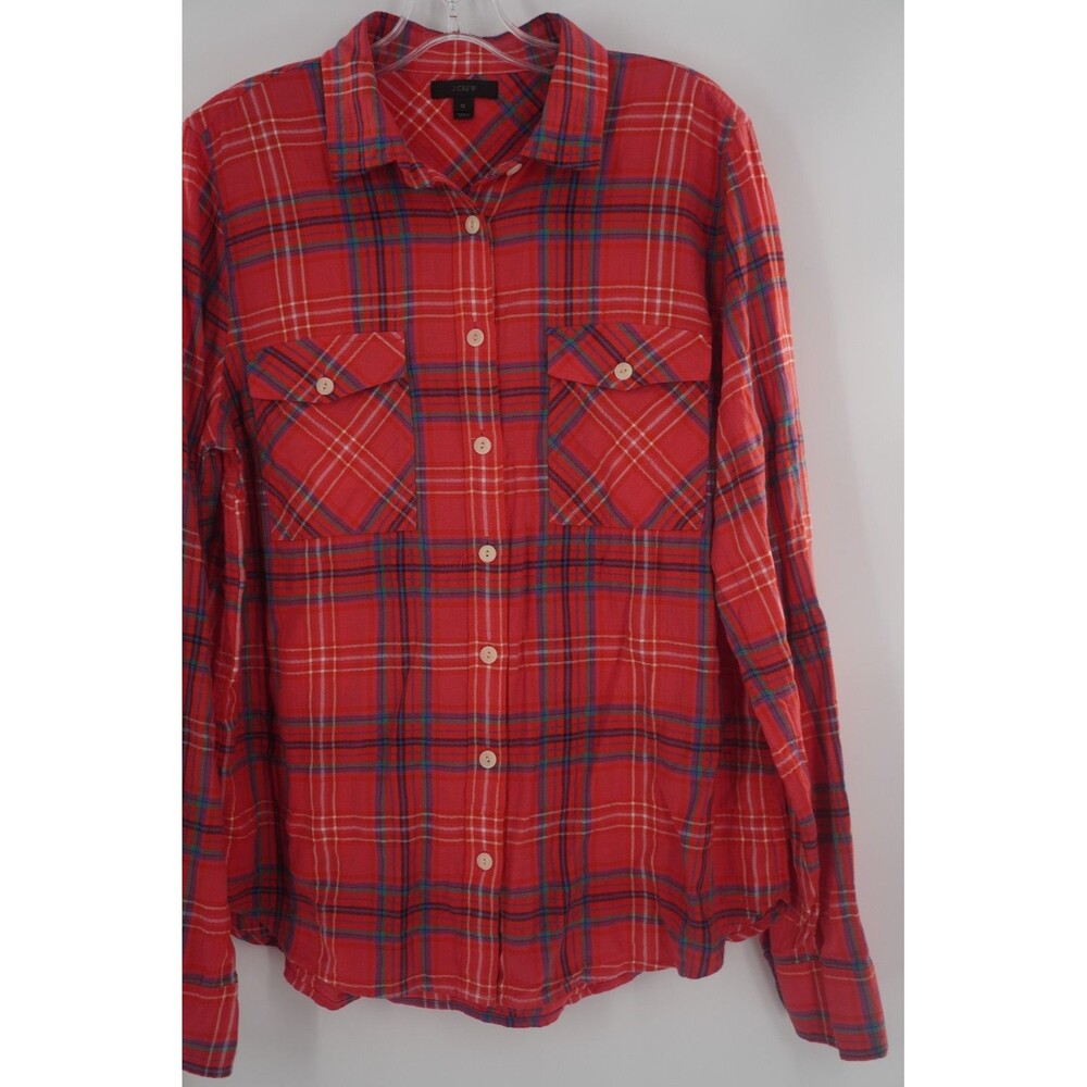 J.Crew "Boy" Fit Flannel Shirt in Red Plaid with Blue & Yellow Accents Size 12